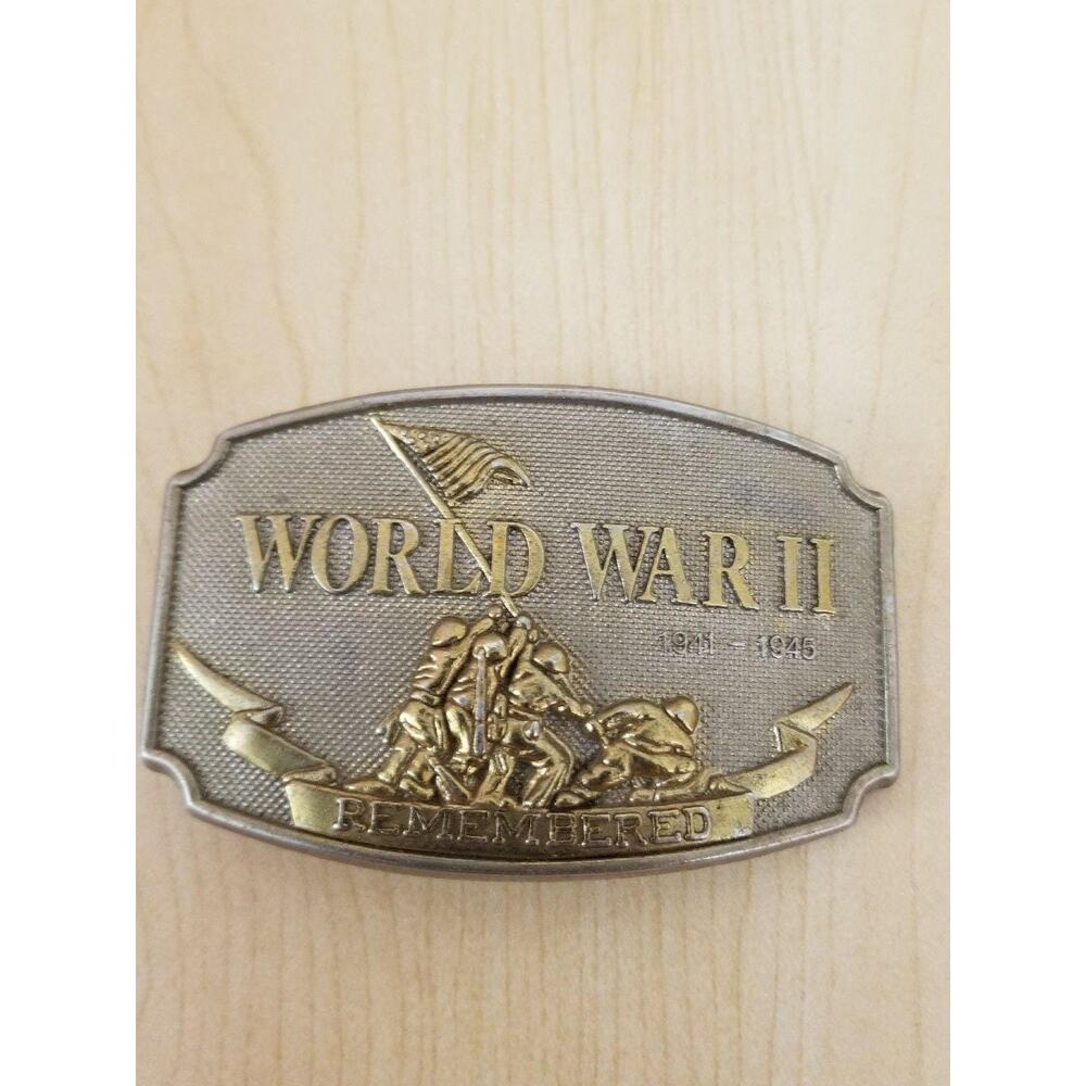 Vintage 1990s World War II 1945 Remembered Iwo Jima Commemorative Belt Buckle